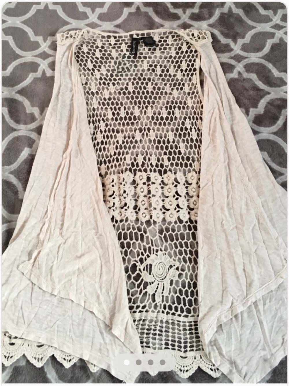 Full Tilt Cream Crochet Open-Front Vest